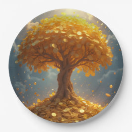 Plato De Papel Árbol de dinero de oro eterno