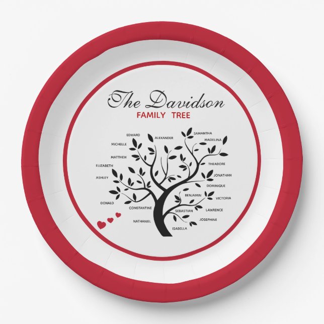 Plato De Papel Árbol de familia grande personalizado (20 nombres) (Anverso)