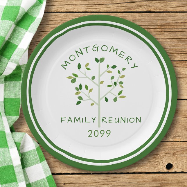 Plato De Papel Árbol de familia verde Reunión familiar personaliz (Subido por el creador)