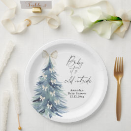 Plato De Papel Árbol de hoja perenne con lazos Fiesta de baby sho