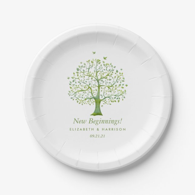 Plato De Papel Árbol de la vida, matrimonio elegante (Anverso)