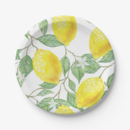 Plato De Papel Árbol de limón País amarillo y verde