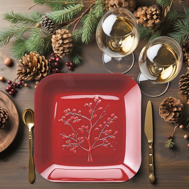 Plato De Papel Árbol de manzanas de cerámica roja (Subido por el creador)