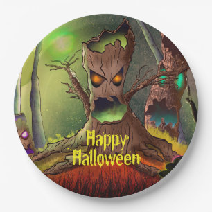 Plato De Papel Árbol de Monstruos de la Noche de Halloween