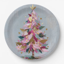 Árbol de Navidad abstracto rosa y dorado con impas