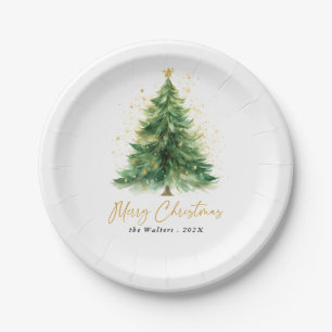 Plato De Papel Árbol de Navidad acuarela moderna no foto