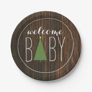 Plato De Papel Árbol de navidad Baby Shower - madera inspirada