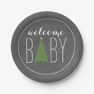 Plato De Papel Árbol de navidad Baby Shower - tiza inspirada