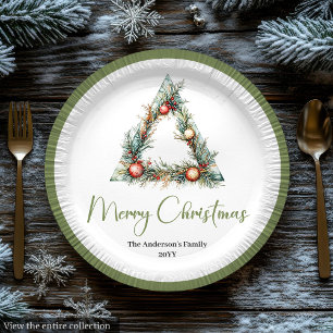 Plato De Papel Árbol de Navidad Boho Acuarela Festivo Rústico
