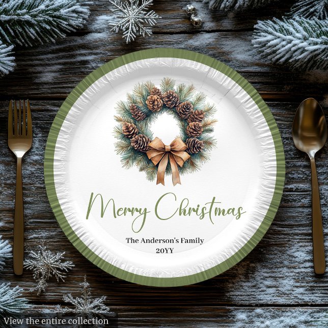 Plato De Papel Árbol de Navidad Boho Neutral con Acentos de Pino (Neutral Boho Christmas Tree with Pine Accents

)