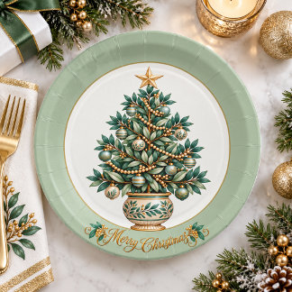 Plato De Papel Árbol de Navidad Botánico Elegante Navidad