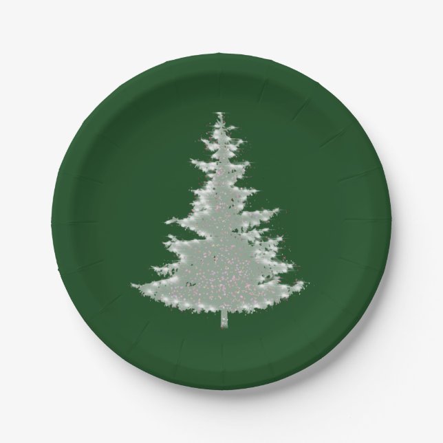 Plato De Papel Árbol de Navidad brillante de invierno encantado (Anverso)