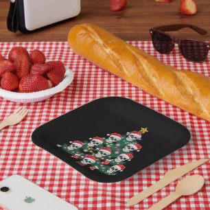 Plato De Papel Árbol de Navidad Calavera Pijama Cool Santa Esquel