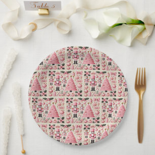 Plato De Papel Árbol de Navidad Cascanueces Rosa