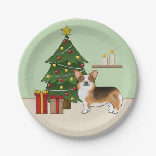 Plato De Papel Árbol de Navidad con Corgi Galés de Pembroke Trico