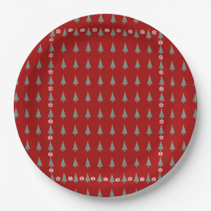 Plato De Papel Árbol de Navidad con decoraciones de arcos rojos 