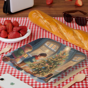 Plato De Papel Árbol de Navidad con regalos y alegría para los ni
