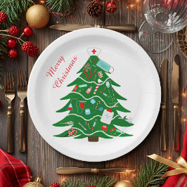 Plato De Papel Árbol de Navidad de Enfermera Feliz Navidad