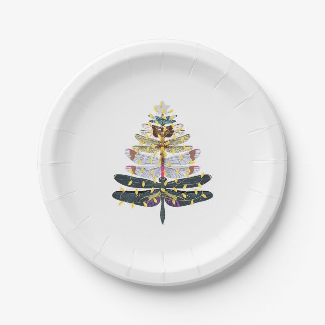 Plato De Papel Árbol de Navidad de la libélula (Anverso)