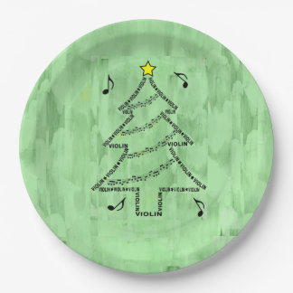 Plato De Papel Árbol de Navidad de texto de violín