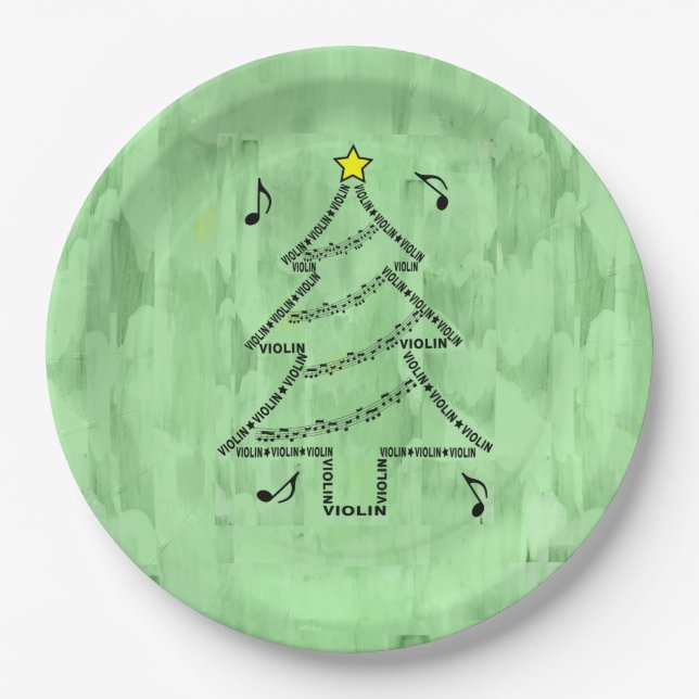Plato De Papel Árbol de Navidad de texto de violín (Anverso)