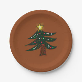 Plato De Papel Árbol de Navidad Dibujado a Mano Marrón 