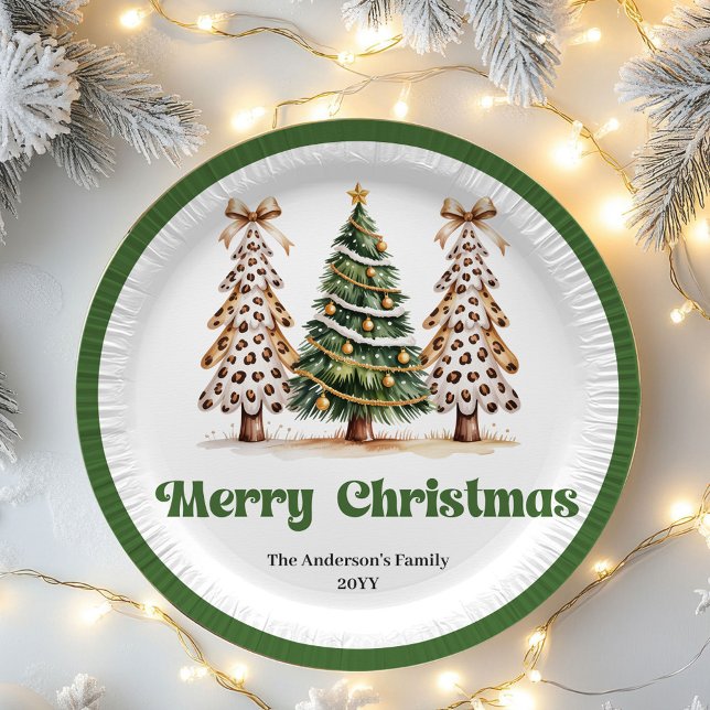 Plato De Papel Árbol de Navidad divertido con estampado de leopar (Fun Leopard Christmas Tree Personalized Paper Plates)