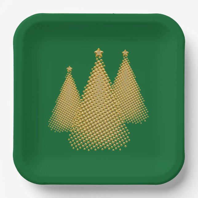 Plato De Papel Árbol de Navidad dorado (Anverso)