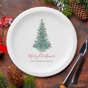 Plato De Papel Árbol de Navidad en Acuarela Festiva No Foto