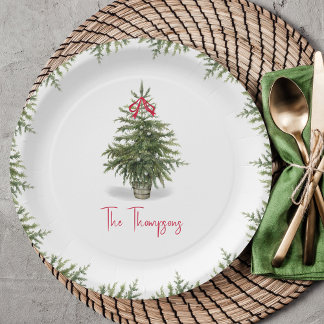 Plato De Papel Árbol de Navidad en Acuarela Personalizado