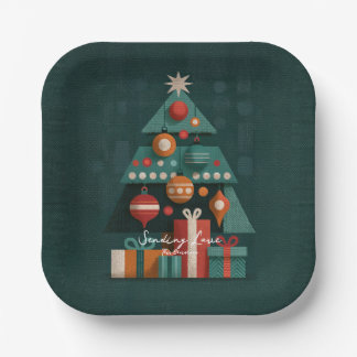 Plato De Papel Árbol de Navidad geométrico retro