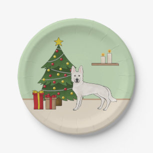 Plato De Papel Árbol de Navidad GSD blanco pastor suizo