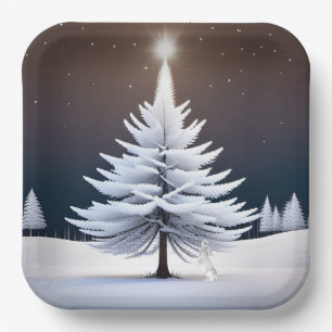 Plato De Papel Árbol de Navidad helado con conejo