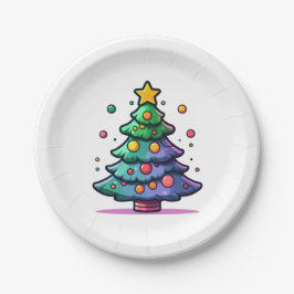 Plato De Papel Árbol de Navidad lindo con adornos coloridos