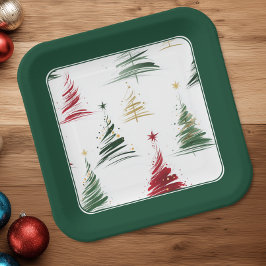 Plato De Papel Árbol de Navidad minimalista perenne
