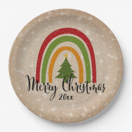 Plato De Papel Árbol de Navidad moderno arcoiris 20xx Añadir año 