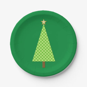 Plato De Papel Árbol de Navidad moderno con lunares verde lima