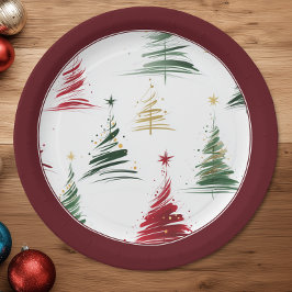 Plato De Papel Árbol de Navidad moderno minimalista burgundy
