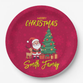Plato De Papel Árbol de Navidad Papá Noel