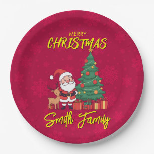 Plato De Papel Árbol de Navidad Papá Noel
