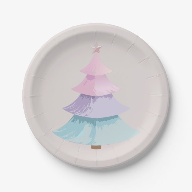 Plato De Papel Árbol de Navidad Pastel (Anverso)
