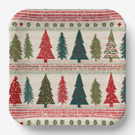 Plato De Papel Árbol de Navidad Patterado
