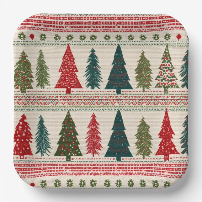 Plato De Papel Árbol de Navidad Patterado (Anverso)