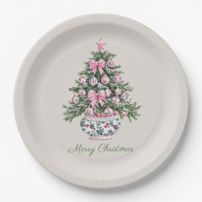 Plato De Papel Árbol de Navidad Preppy Chinoiserie Personalizado (Anverso)