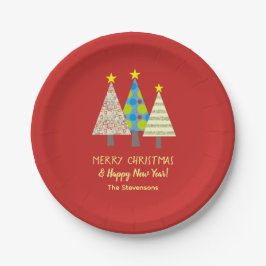 Plato De Papel Árbol de Navidad Rojo Personalizado