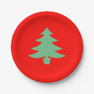 Plato De Papel Árbol de Navidad Rojo Verde Xmas 4Helen