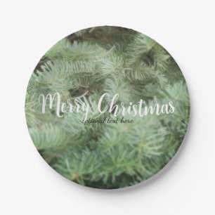 Plato De Papel Árbol de Navidad Verde Pino Fiesta Personalizada