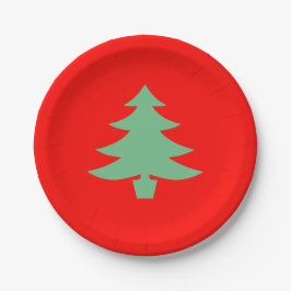 Plato De Papel Árbol de Navidad Verde Rojo 4Helen