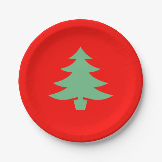 Plato De Papel Árbol de Navidad Verde Rojo 4Helen