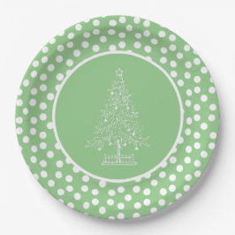 Plato De Papel Árbol de Navidad Verde y Blanco